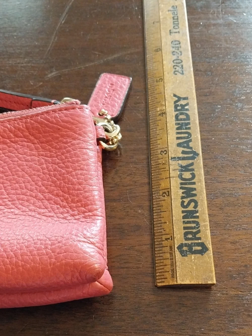 Coach Pebbled Leather Double Wristlet/Wallet - Pinkish Red, Gently Loved